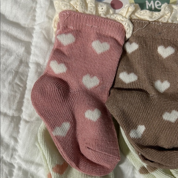 Little Me Heart Pattern Baby Socks - Pink, Brown, Cream - Picture 5 of 13